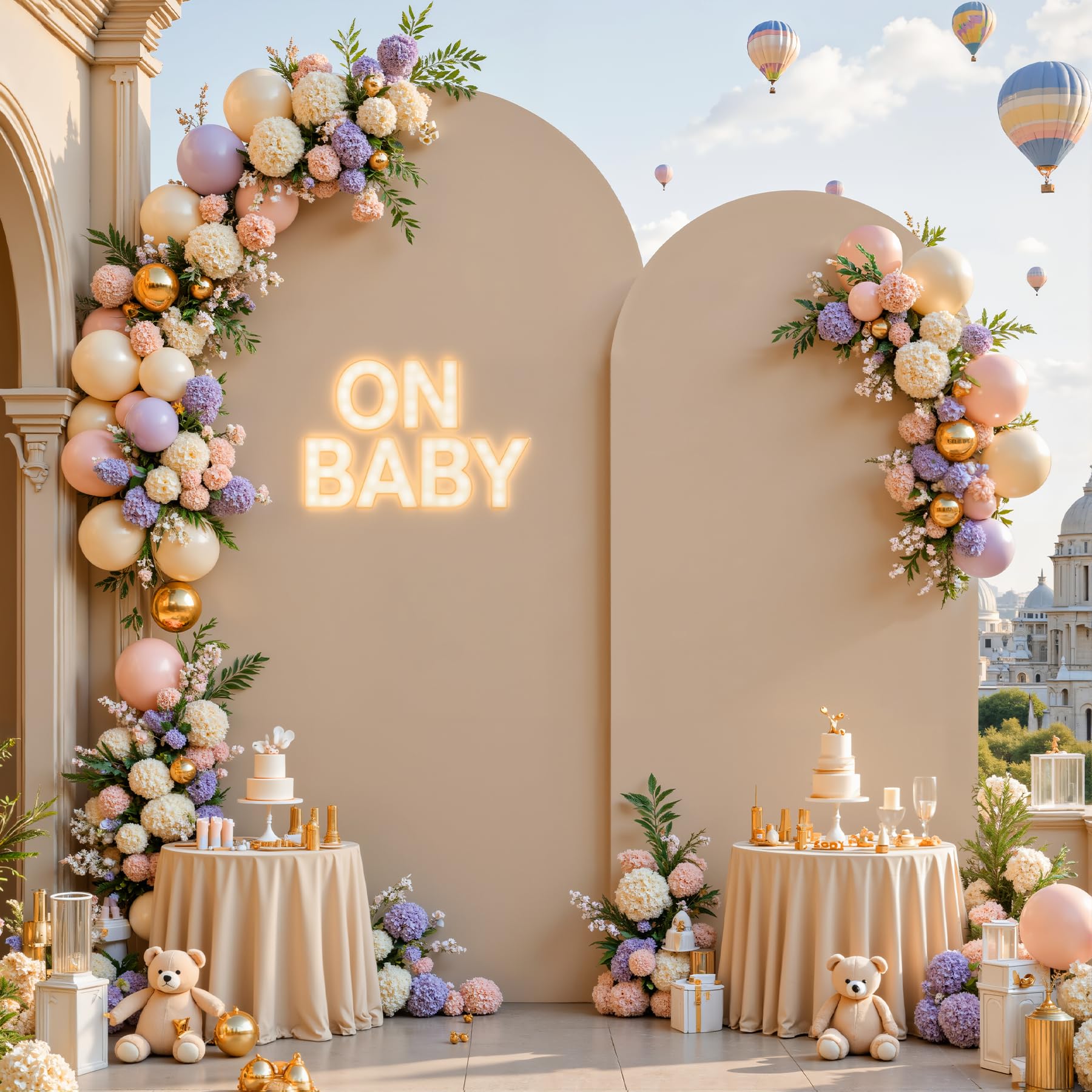 Photo 1 of Nude Arch Backdrop Cover for Wedding, 7.2FT 6FT Set of 2 Stretchy Spandex Fitted Arch Stand Cover for Baby Shower, Birthday Party Decor, Chiara Backdrop Cover with Double-Sided Design