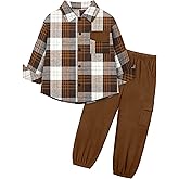 Toddler Boys Clothes Long Sleeve Flannel Plaid Button Shirt +Cargo Pants 2 Pcs Fall Winter Kids Outfits Set for 3-8T