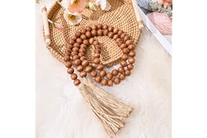 OMISHE Wood Bead Garland with Tassels, 59in Wooden Beads Garland, Decorative Beads Garland Decor, Farmhouse Beads Garland for Wall Hanging Home Festival Decor, Brown