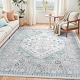 Carpelux Neutral 5x7 Area Rug, Washable Living Room Rugs, Vintage Boho Carpets, Non Slip & Stain Resistant, Ultra Thin Large Carpet for Bedroom Indoor Dining Under Table Home Decor, Beige/Light Pink
