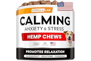 STRELLALAB Advanced Calming Chews for Dogs - Hemp Chews and Melatonin - Anxiety Relief - Sleep Aid - Relaxing Treats - Stress Relief During Fireworks, Storms, Thunder, Barking - Made in USA - BBQ - 60ct