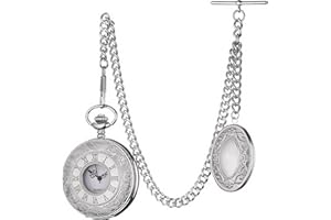 Holy Sins Jewellery Vintage-Style Pocket Watch Chain with Ornate Medal and Pocket Watch – 12 Inch T-Bar Chain for Waistcoats, Costumes & Gifts