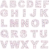 HJZHII 26 Pcs Letter Patches, Floral Fabric Letters Iron on Patches for Hats Bags Jeans Flower Letters Patch Stickers Colorful Alphabet Sewing on Patch Flower Repair Preppy Applique (Pink)