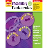 Evan-Moor Vocabulary Fundamentals, Grade 1 Homeschool and Classroom Resource, Reproducible Worksheets, Compound Words, Synonyms, Antonyms, Homophones, Homographs, Prefixes, Word Skills, Practice, Play