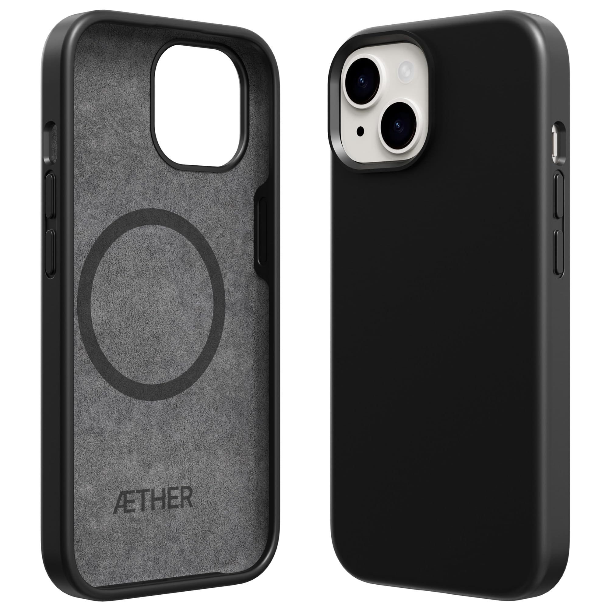 Ether – Halo Collection For iPhone 15 Case | Compatible With MagSafe | Silicone Cover | Slim Shockproof Protection with Resistant Core | Matte Black