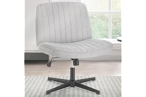 Sweetcrispy Criss Cross Chair Legged, Armless Office Wide Desk Chair No Wheels, Swivel Vanity Height Adjustable Fabric Modern Computer Task Seating for Home - Grey