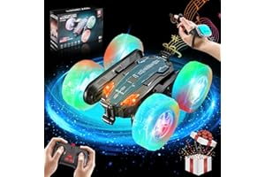 ENERHAMP Remote Control Car - Double-Sided 360° Rotating, 4WD, 2.4GHz Rechargeable with LED Light and Music, RC Stunt Cars Toy for Boys and Girls on Birthdays Blue