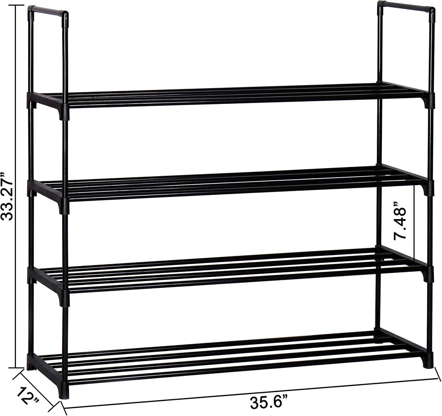 HOMEFORT 4-Tier Shoe Rack, Metal Shoe Tower,20 Pairs Shoe Storage Shelf, Entryway Stackable Shoes Organizer with 4 Tiers Metal Shelves in Black,35.6" W x11.82" D x33.27" H: Home Improvement