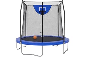 SKYWALKER TRAMPOLINES Skywalker Trampoline Outdoor 8 FT, 12 FT, 15 FT Jump N’ Dunk Round Outdoor Trampoline with Net, Trampoline Mat, and Basketball Hoop for Trampoline
