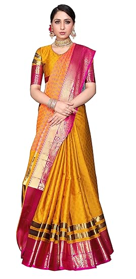 Womens Banarasi Cotton Blend Saree with Blouse Piece