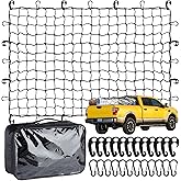 Heavy Duty Cargo Net for Pickup Truck Bed - 4' x 6' Stretches to 10' x 15' - Small 4"x4" Latex Bungee Net Mesh with 24 Clips - Compatible with Ford, Chevy, Dodge Ram, Toyota