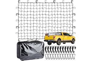 MIGAVEN Heavy Duty Cargo Net for Pickup Truck Bed - 4' x 6' Stretches to 10' x 15' - Small 4"x4" Latex Bungee Net Mesh with 24 Clips - Compatible with Ford, Chevy, Dodge Ram, Toyota