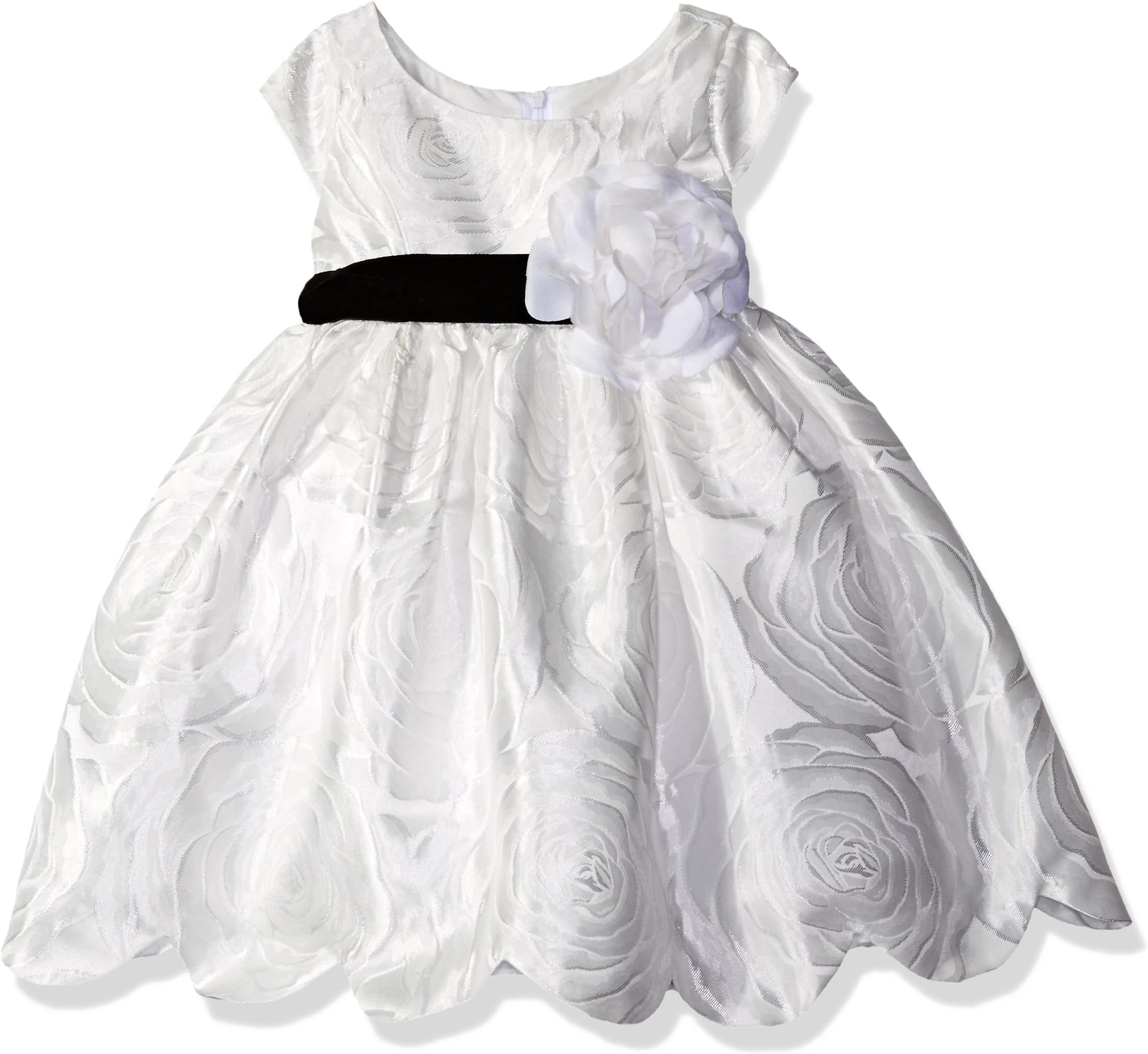 Sweet Heart Rose Baby Short Sleeve Jacquard Scallop Hem Flower Girl Dress