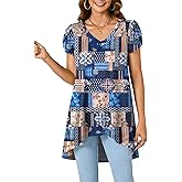 LYANER Women's V Neck High Low Hem Short Sleeve Flowy Blouse Tunic T-Shirt Top