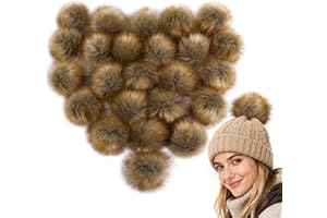 AULOCK 24Pcs 4'' Brown Fluffy Pom Poms Crochet Accessories - Detachable Faux Fox Fur Pompom Balls Knitting Accessories for Hats, Beanies, Shoes, Scarves, Gloves, Bags, Keychains Charms