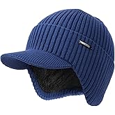 Wmcaps Winter Beanie with Brim and Ear Flaps, Outdoor Warm Fleece Lined Knit Hat Stocking Caps for Men Women