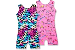 Nymphperi 2 Pack Gymnastics Leotards for Girls Cute Biketards with Shorts Kids Sleeveless Unitard Dance Sportswear