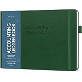 Skyline Accounting Ledger Book for Bookkeeping Business, Dark Green | 10x7 inches, five column ledger hardcover, 120gsm paper, lay-flat binding, business ledger for small business, ledger book