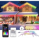 AHAWILL Icicle Lights for Outside,33ft Christmas Lights Outdoor with Dimmable 255LED,IP65 Waterproof,USB Plug in Curtain String Lights with DIY Scene Modes for Party,Roof,Halloween Decor(Multicolor)