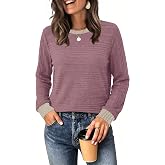 WIHOLL Womens Long Sleeve Tops Fall Outfits Crewneck Shirts Winter Clothing | Color Block, Travel, Vacation, Cruise, Essentials, Teacher, School, Fashion, Cute, Trendy, Tunic, Clothes, Comfort