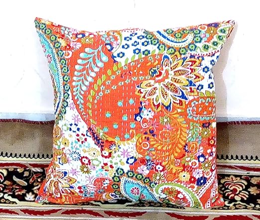Amazon Com Orange Decorative Indian Paisley Throw Pillow Case