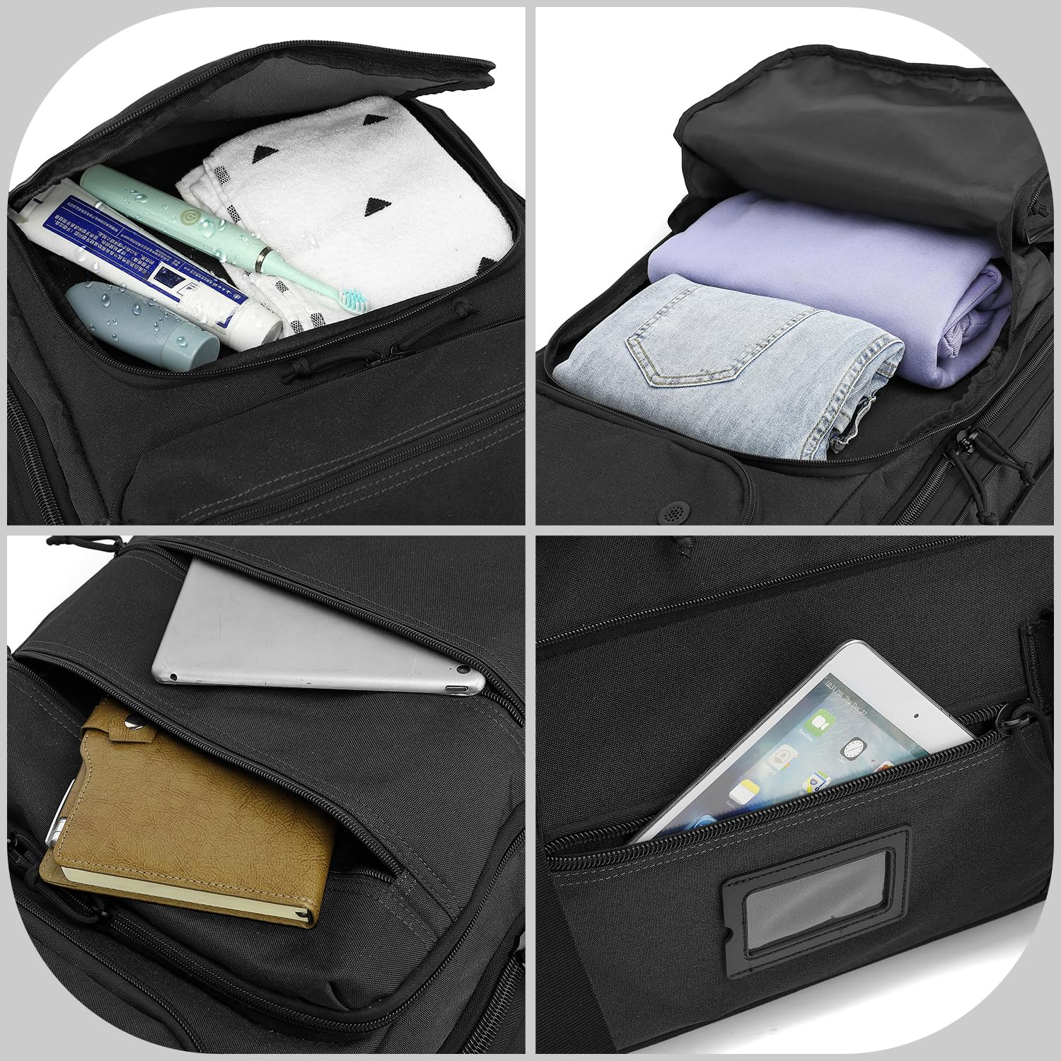 TAIHOYIN Faltbare Reisetasche mit Rollen Groß 85-100L Erweiterbare Handgepäck Tasche Duffel Bag Rolltasche Reise mit Rädern und Mehreren Taschen Packbar für Camping Urlaub 30''/76cm, Schwarz 3
