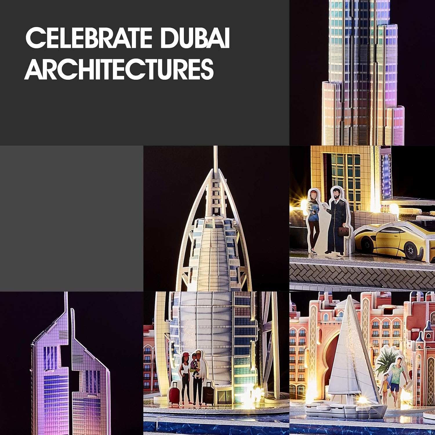 CubicFun 3D Puzzles for Kids Adults LED Dubai City Architecture Model, Atlantis The Palm Dubai, Burj Al Arab Jumeirah Hotel - Image 5