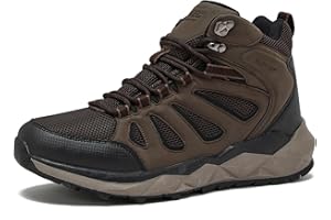 HI-TEC Valley Geo Mid Waterproof Hiking Boots for Men, Lightweight Breathable Outdoor Trekking and Trail Sneakers, Sizes 7 to 15