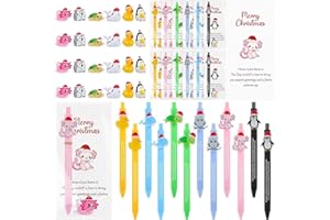 24 Sets Christmas Employee Appreciation Gifts Bulk Inspirational Ballpoint Pens with Xmas Mini Resin Animals Thank You Gift C