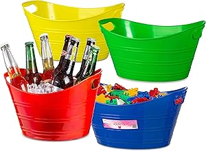 Zilpoo 4 Pack - Oval Storage Tub with Handles, Colorful Halloween Candy Bowl Holder, Classroom Organization Bins, Plastic Ice Bucket, Tubs, Baskets, 4.5L, Assorted Colored