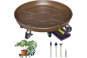 Ganggend 20" Metal Plant Caddy, Heavy Duty Planter Pot Mover with Iron Lockable Wheels and Drain Hole, Large Rolling Dolly Planter Caddy Flower Pot Indoor and Outdoor Flowerpot Tray (1pcs)