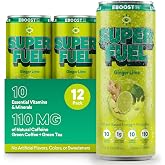EBOOST SUPER FUEL Healthy Energy Drink - Ginger Lime: 12 Healthy Energy Drinks - Focus &amp; Productivity - 110 mg Caffeine + Nootropics, &amp; Electrolytes - No Sucralose, Taurine, Artificial Flavors