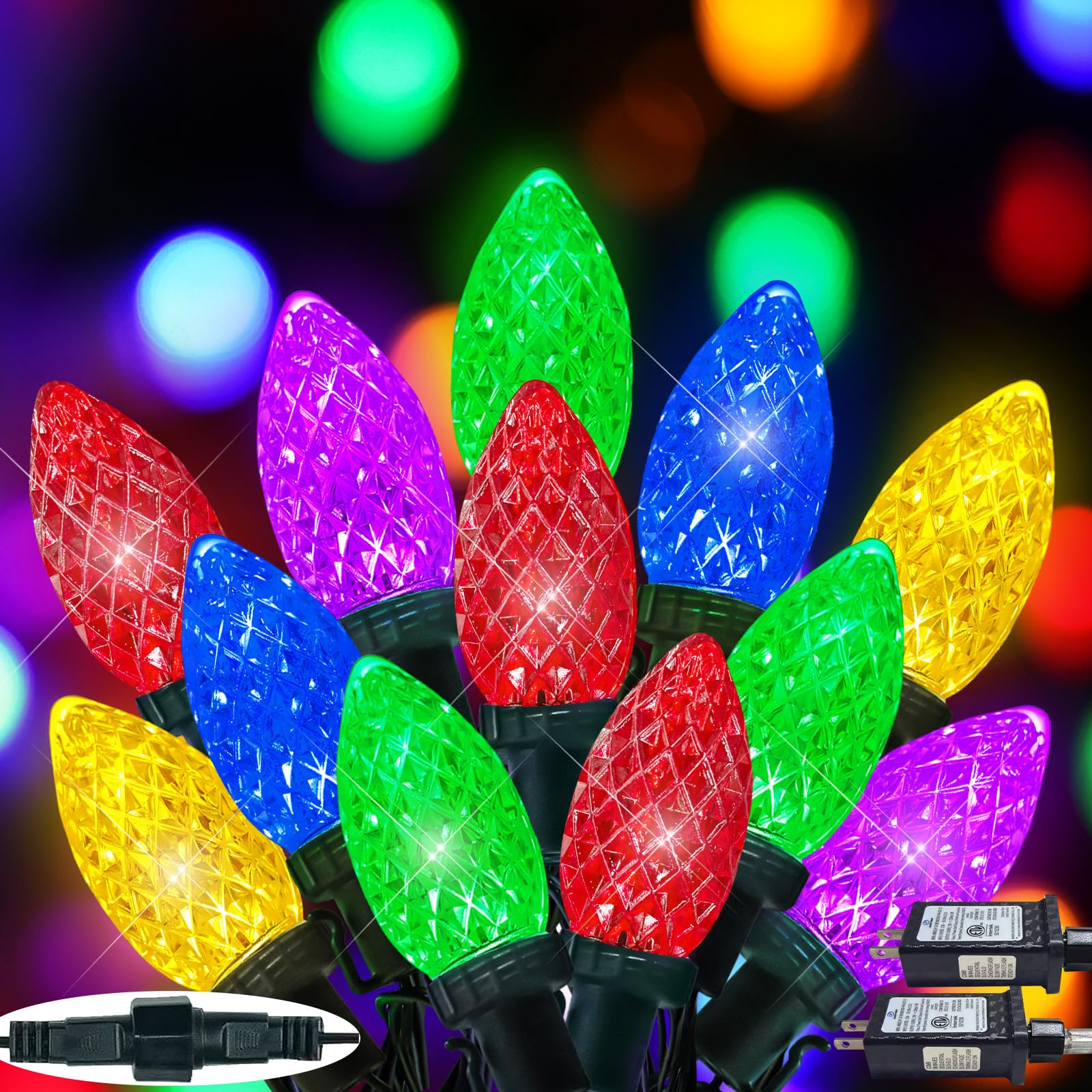 Photo 1 of 2-Pack Extentable C9 Christmas Lights Outdoor Indoor, 66 FT 100 LED Christmas String Lights Plug in with 8 Modes & Timer, Waterproof Fairy Twinkle Light for Xmas Tree Yard Decorations (Multi-Colored)