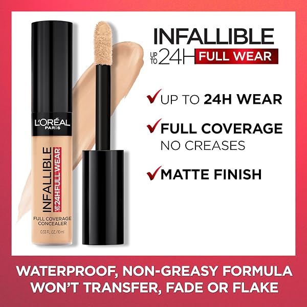 L’OREAL PARIS MAKEUP INFALLIBLE FULL WEAR WATERPROOF MATTE CONCEALER, FULL COVERAGE, IVORY, 0.33 FL. OZ.