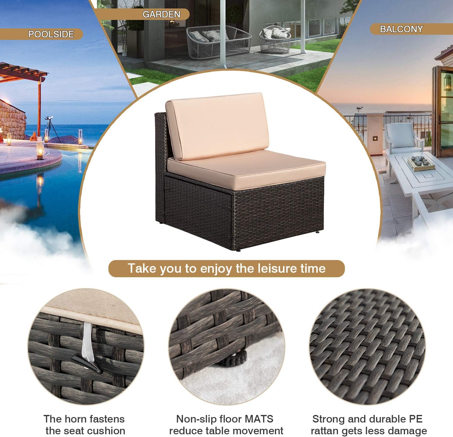 All Weather Pe Rattan Wicker Sectional Sofa Modern Manual Conversation Sets With Cushions And Glass Table For Lawn Backyard Garden Poolside Beige Homall 4 Pieces Patio Outdoor Furniture Sets Sofas Patio Lawn