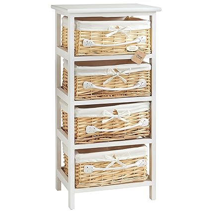 Vonhaus 4 Drawer Unit Wicker Basket Storage For Bedroom Or
