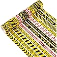 Bolsome 12 Rolls Caution Washi Tape Construction Themed Tape Yellow Red Black Self Adhesive Tape for Scrapbook Journal Gift Wrapping Craft Supplies Construction Birthday Party Supplies, 196.8ft