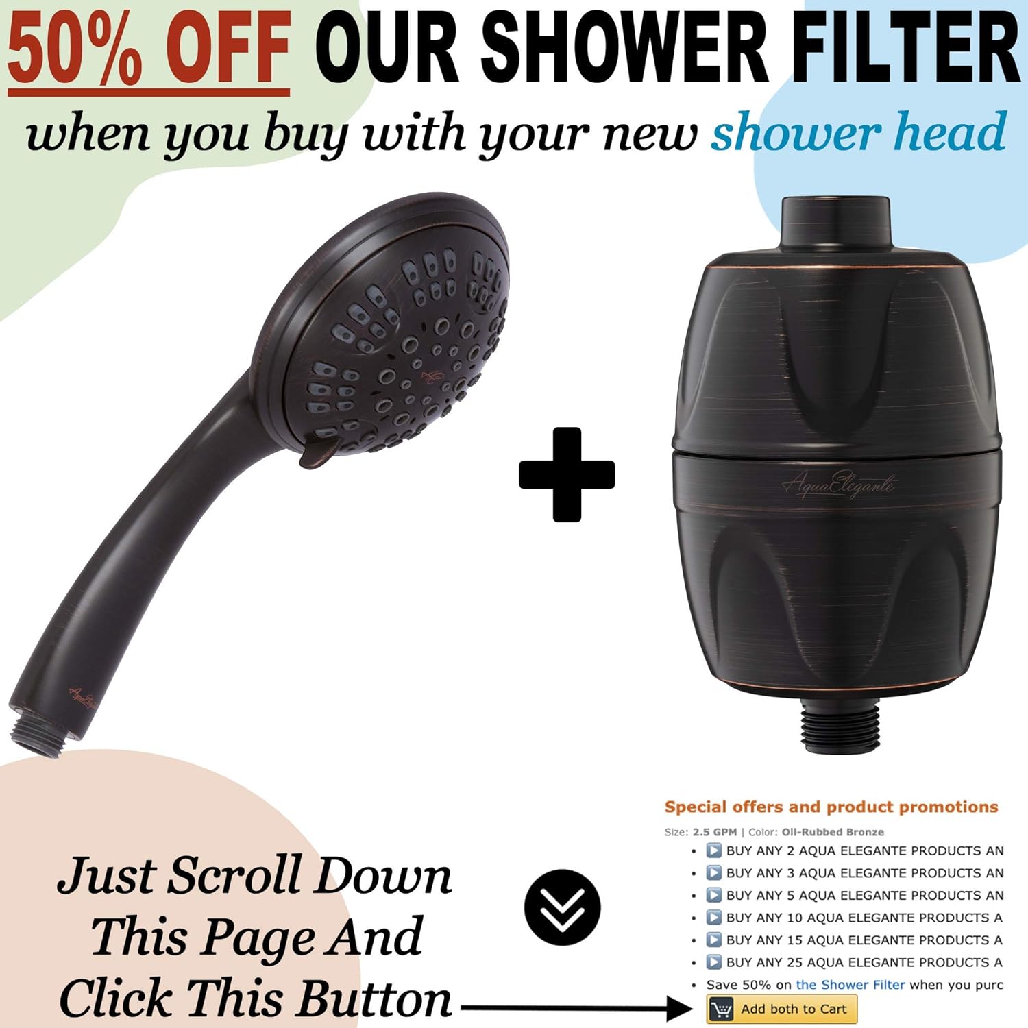 6 Function Luxury Handheld Shower Head - Adjustable High Pressure Rainfall Spray With Removable Hand Held Rain Showerhead For The Bathroom, 2.5 GPM - Oil-Rubbed Bronze - - 