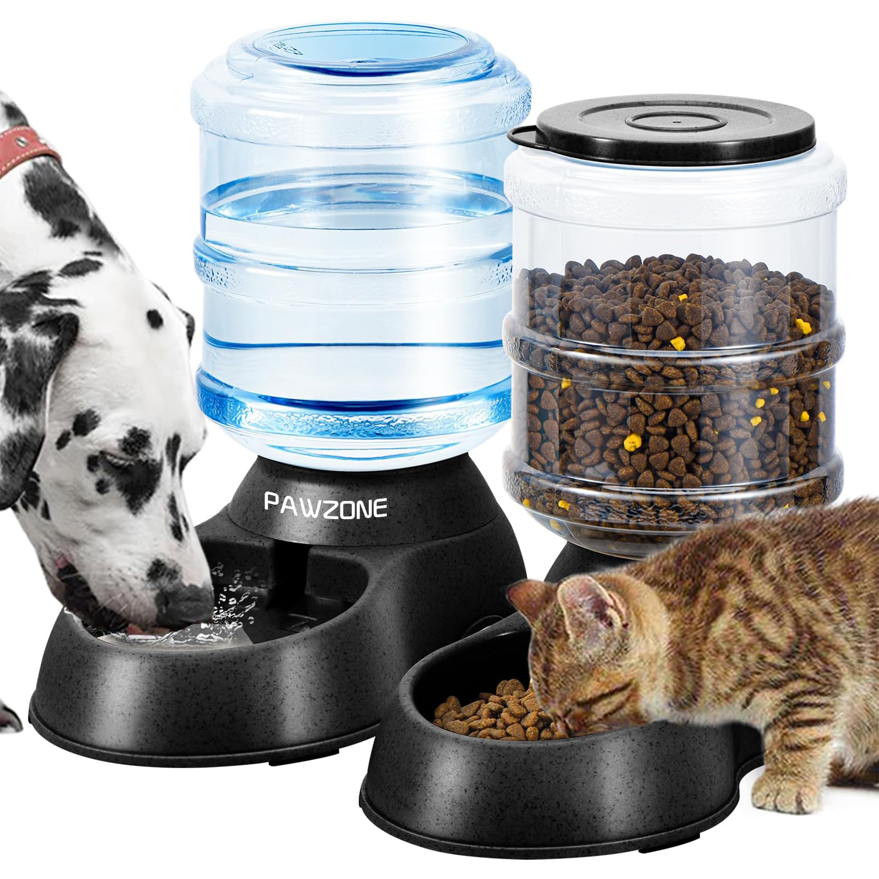 Photo 1 of 2 Pack Automatic Cat Feeder and Water Dispenser in Set Pet Food Bowl for Small Medium Dog Pets Puppy Kitten Big Capacity 1 Gallon x 2 (Dark Black)