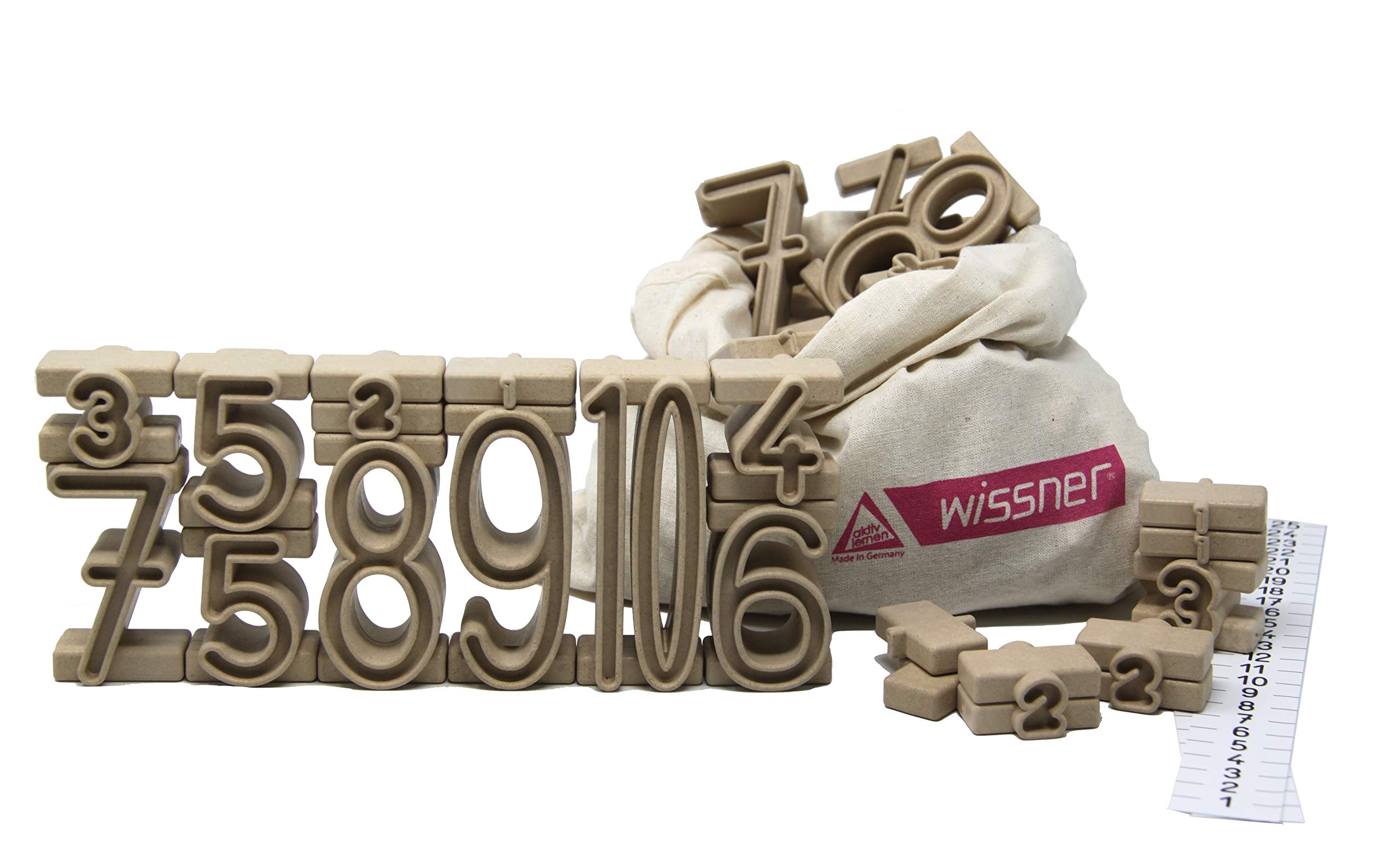 WISSNER aktiv lernen - Set of 68 tower numbers made of RE-Wood®, in a cotton bag