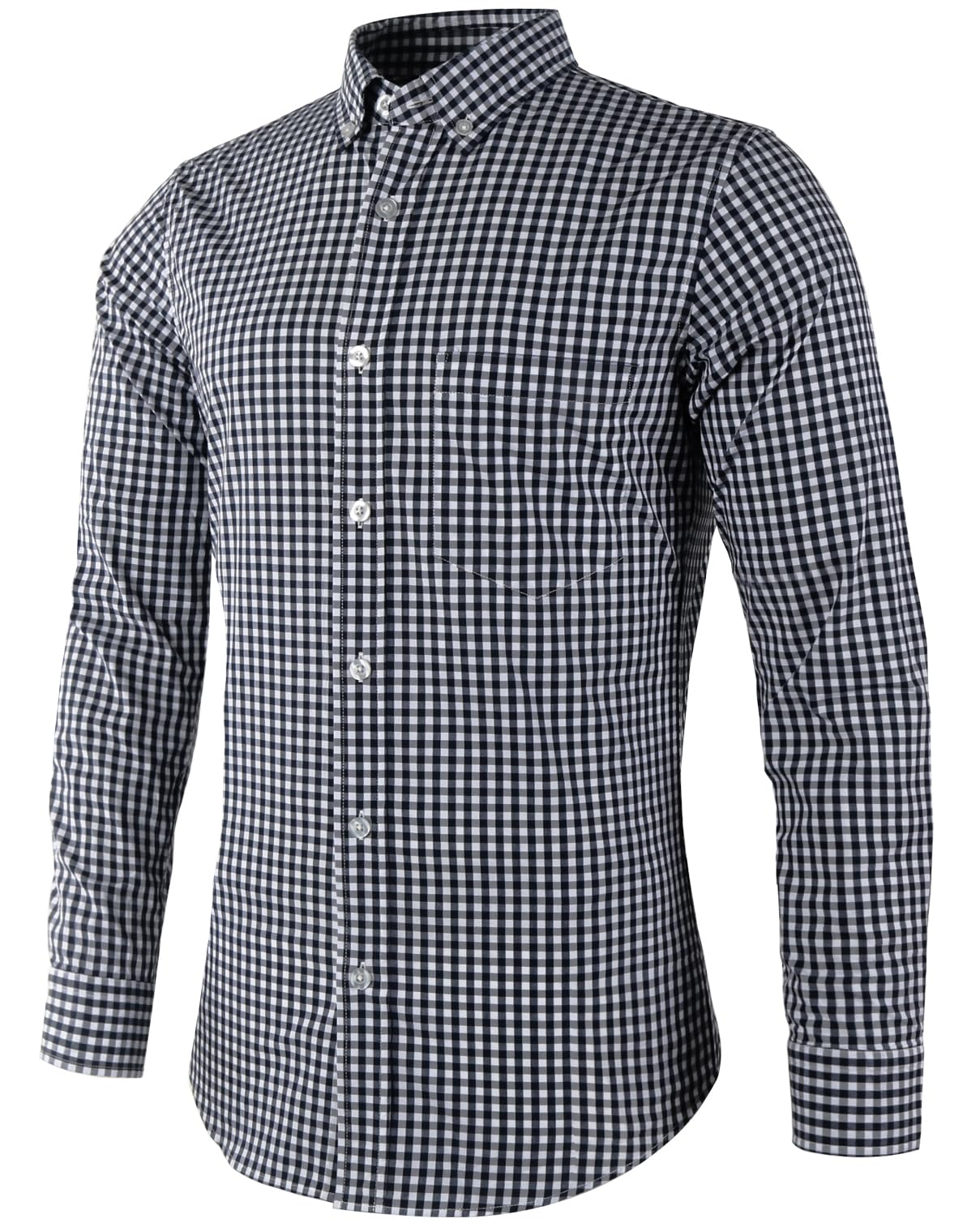 Photo 1 of Men Plaid Cotton Casual Slim Fit Long Sleeve Button Down Dress Shirts Black