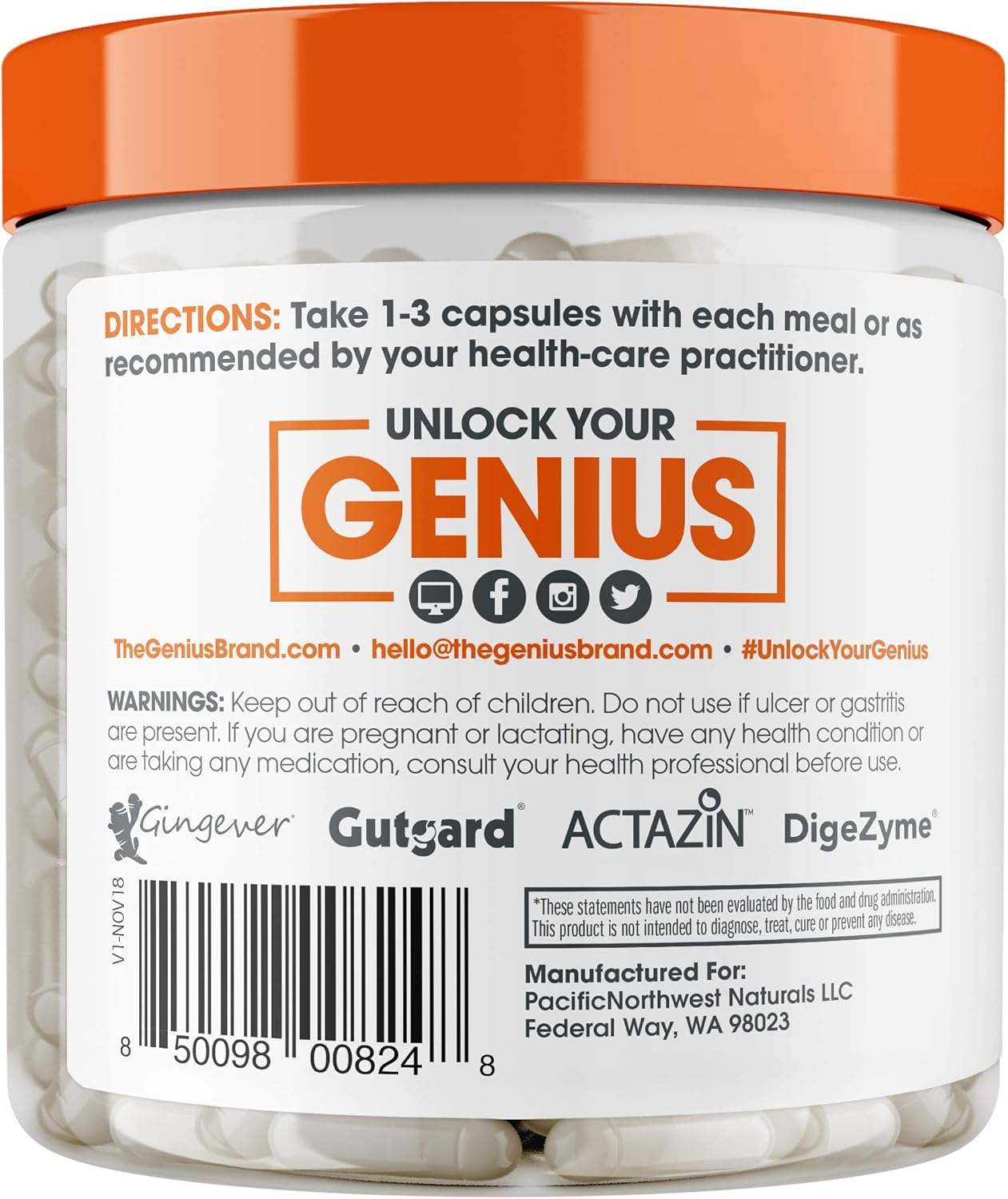 Genius Digestive Enzymes for Digestion & Total Wellness | Restore Gut Heath w/Bromelain, Ginger Root & Prebiotics – Natural Relief Formula for Gas, Heartburn, Constipation | 135 Vegetarian Capsules: Health & Personal Care
