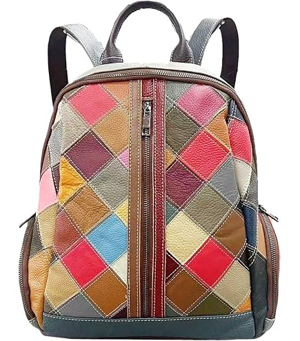 zency Genuine Leather Backpack Multi-color Daypack Fashion Travel Rucksack Colorful Patchwork Shoulder Bag : Clothing, Shoes & Jewelry