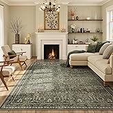 Lahome 5x7 Boho Bedroom Area Rug,Soft Vintage Washable Rugs for Living Room,Non Shedding Disdressed Floor Carpets for Home Decor Dining Room,Dark Olive Green