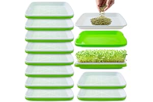 WARMFARM Pack 10 of Seed Sprouter Tray with Drain Holes,Seed Germination Tray Kit BPA Free Nursery Tray,Soil-Free Wheatgrass Tray Sprouter Microgreens Growing Kit (Green-10 Pack)