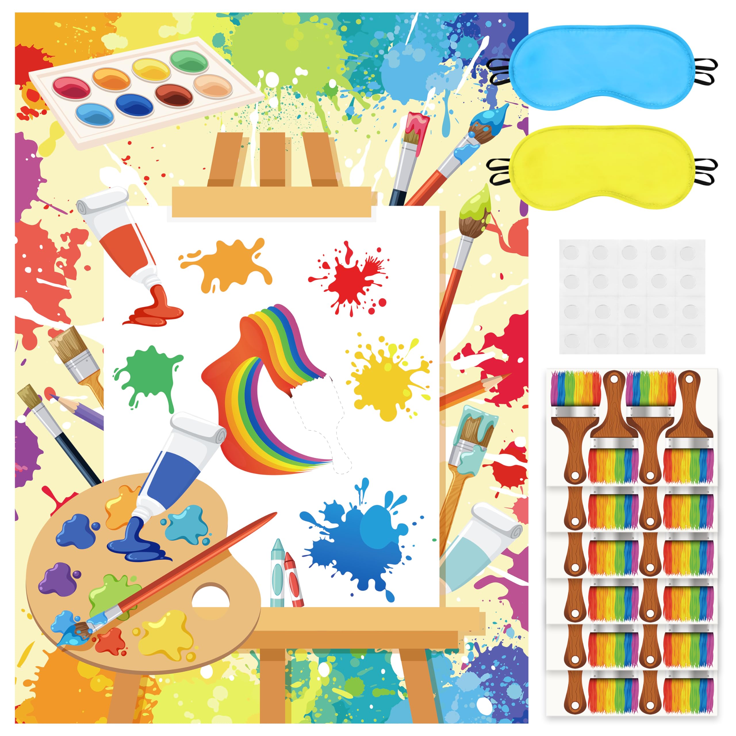 Photo 1 of EmmgHen Pin The Paint Brush On The Canvas Boards Party Game Colorful Art Painting Palette Themed Poster with 24Pcs Stickers Fun Entertaining Activity Birthday Party Decorations Supplies Wall Decor