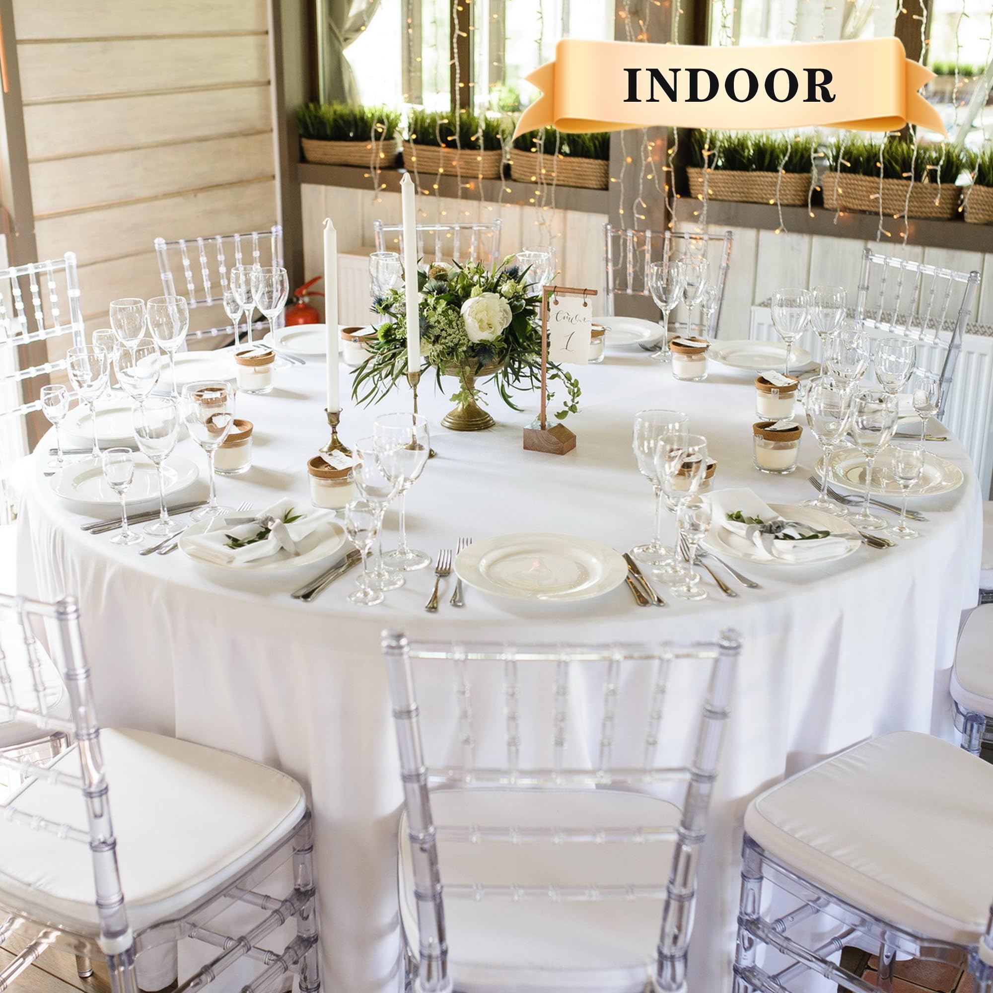 sancua 6 Pack Round Tablecloth 90 Inch White, Stain and Wrinkle Resistant Table Cloth - Washable Polyester Table Cover for Dining Tables, Buffet Parties and Camping