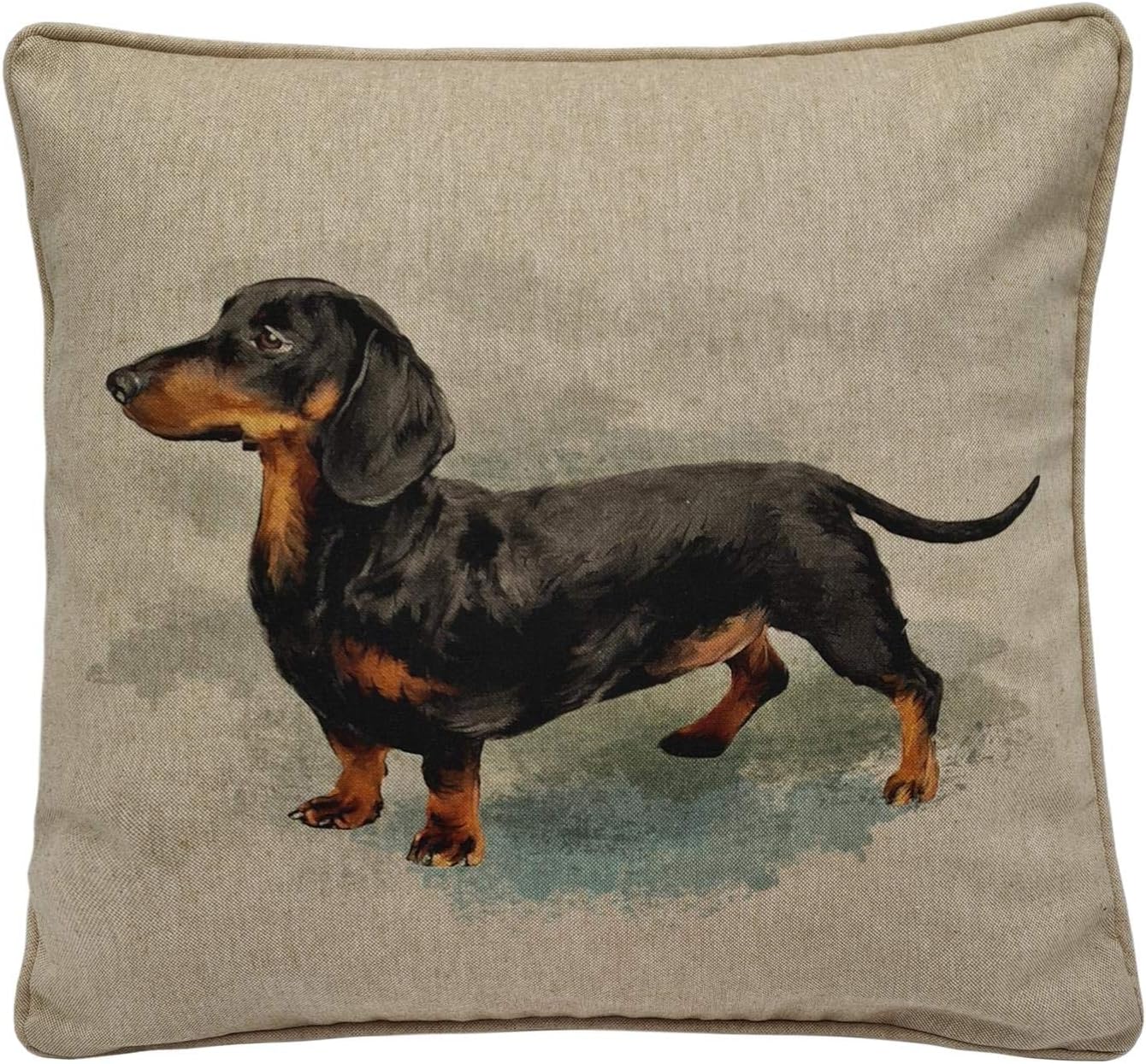 Filled Made UK Artistic Dachshund Sausage Dog Cotton Linen Look Piped