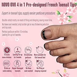 NOVO OVO Fake Toe Nail Tips Press on, Black French