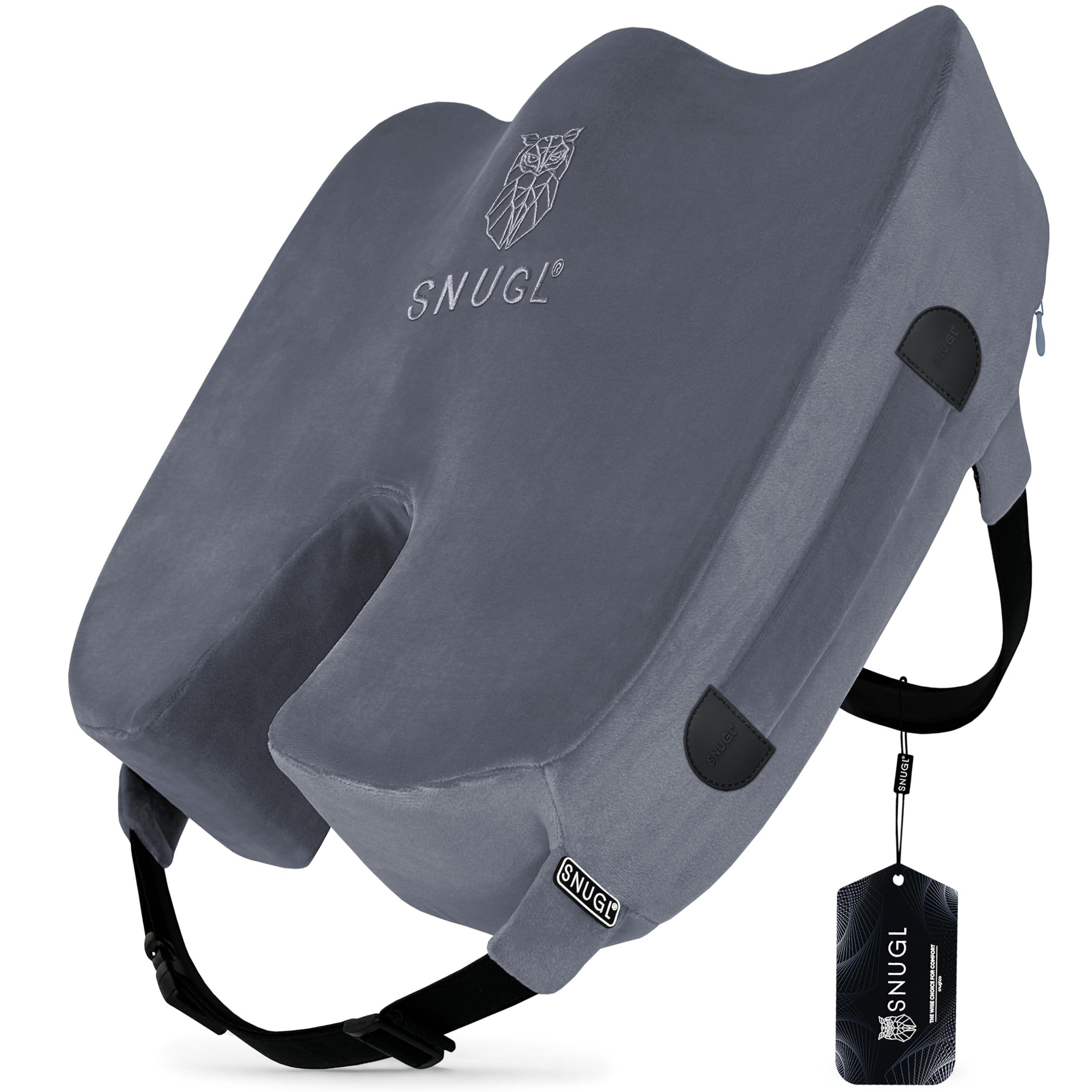 SNUGL Coccyx Seat Cushion – Orthopedic Memory Foam Pillow for Desk Chair, Gaming, Wheelchair, Car Seat, Postpartum & Pregnancy, Hemorrhoids Treatment, Ergonomic Office Chair Back Support